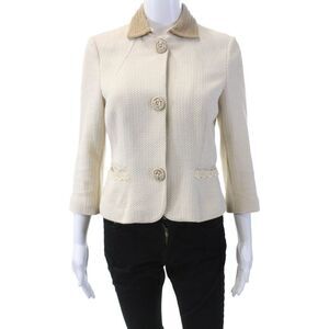 Schumacher Womens Cotton Textured Collar Long Sleeve Jacket Beige Size Small